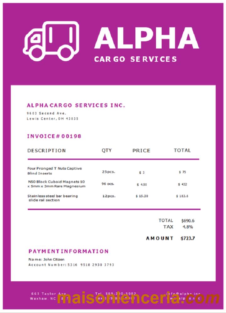 USA Alpha Cargo Services faktura Word i PDF szablon